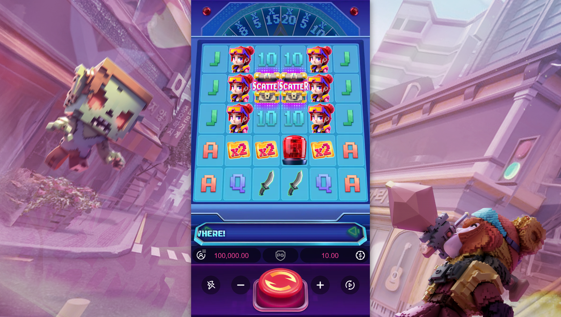 Zombie Blasters base game showing 6x5 collapsing reels grid