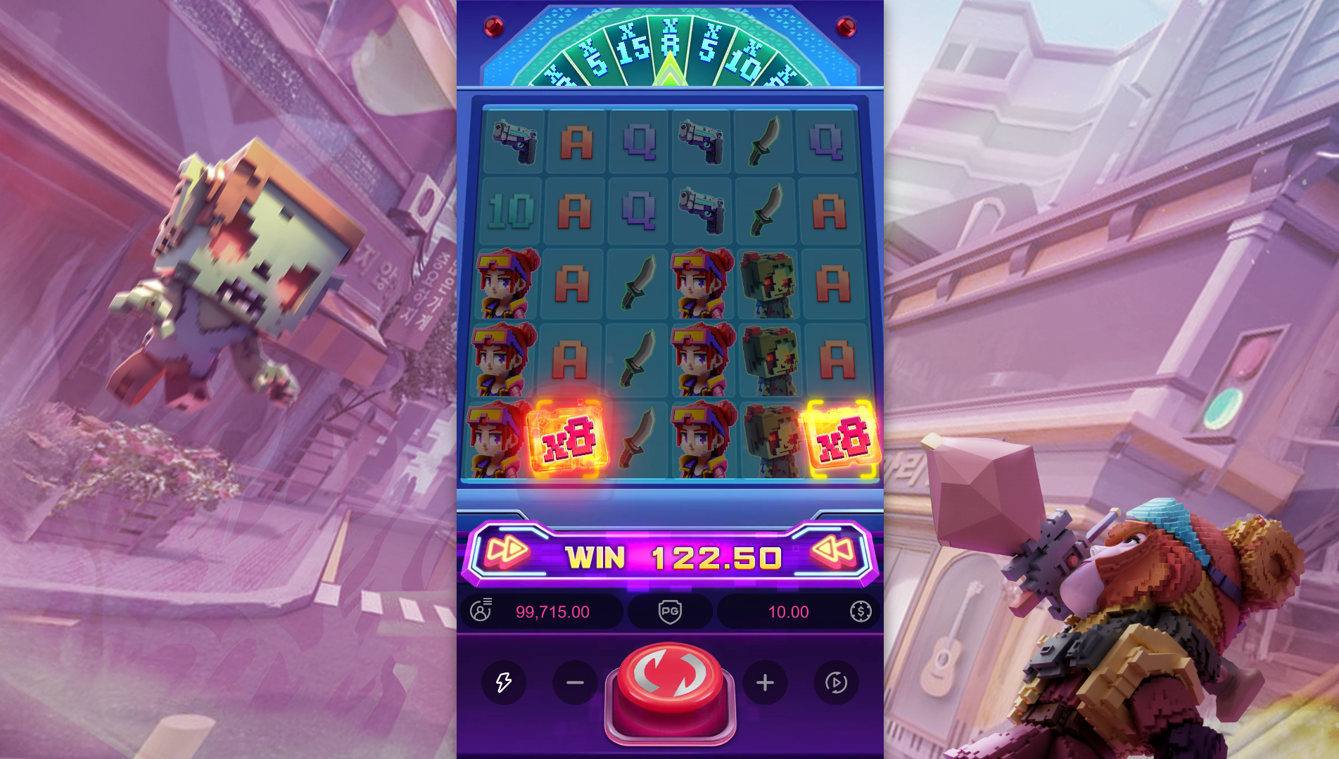 Zombie Blasters Multiplier Wheel feature spinning to reveal a multiplier