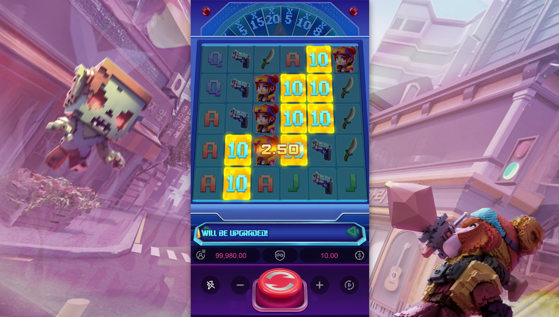 Zombie Blasters scatter pays mechanic showing 8 or more matching symbols