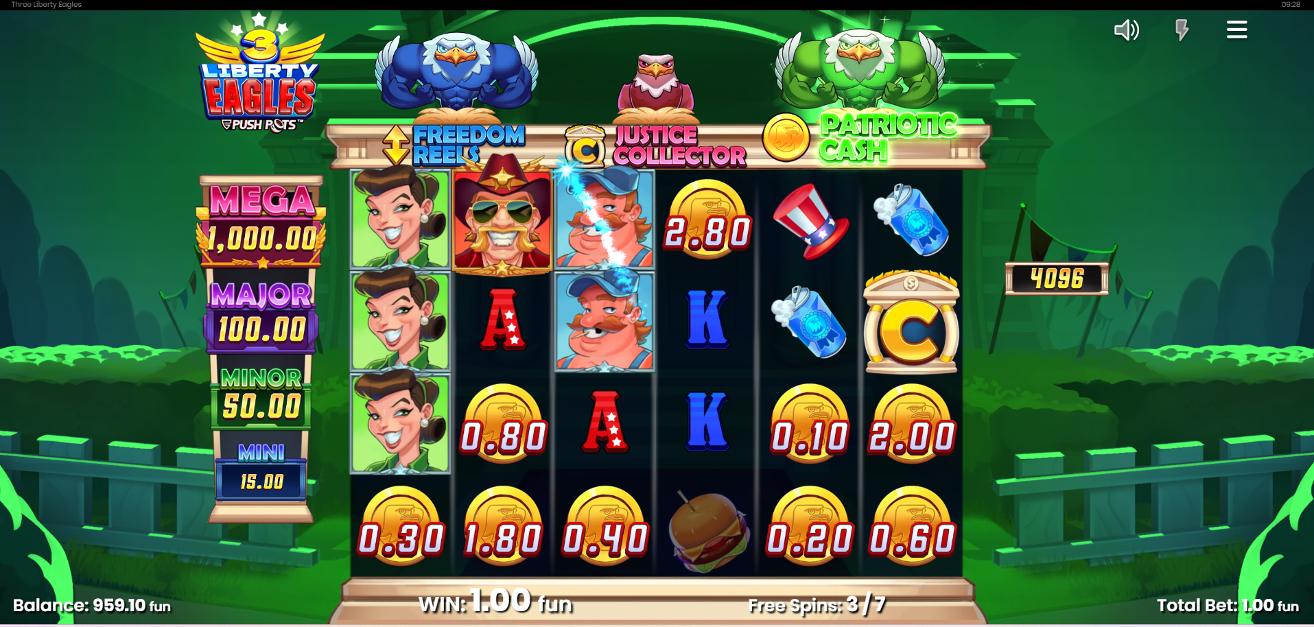 3 Liberty Eagles Free Spins feature in play