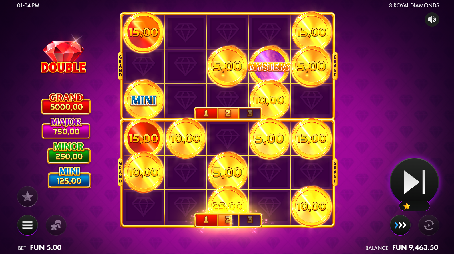 3 Royal Diamonds Lucky Diamond Bonus feature screenshot