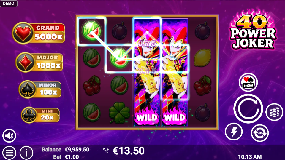 40 Power Joker Expanding Wilds feature with multiple wild reels locked in