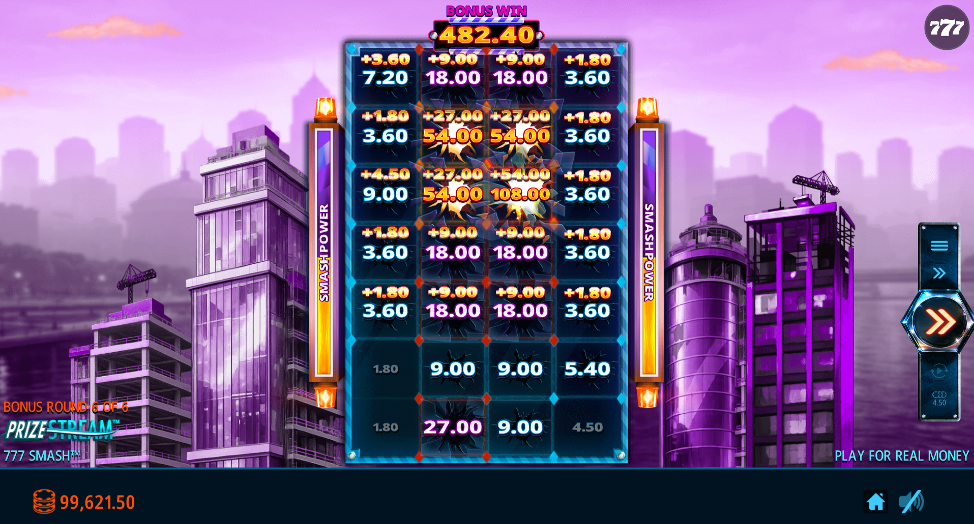 777 Smash big win celebration screen