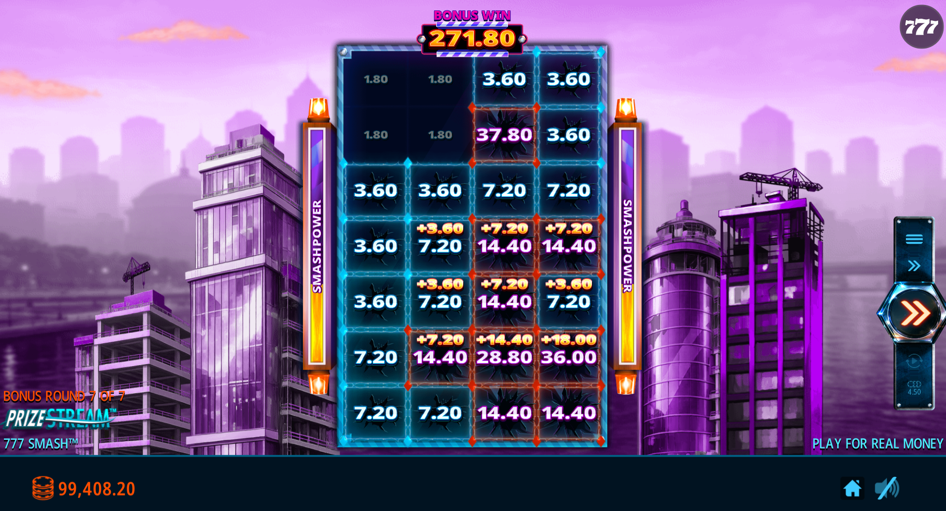 777 Smash super bonus round with extra demolition turns