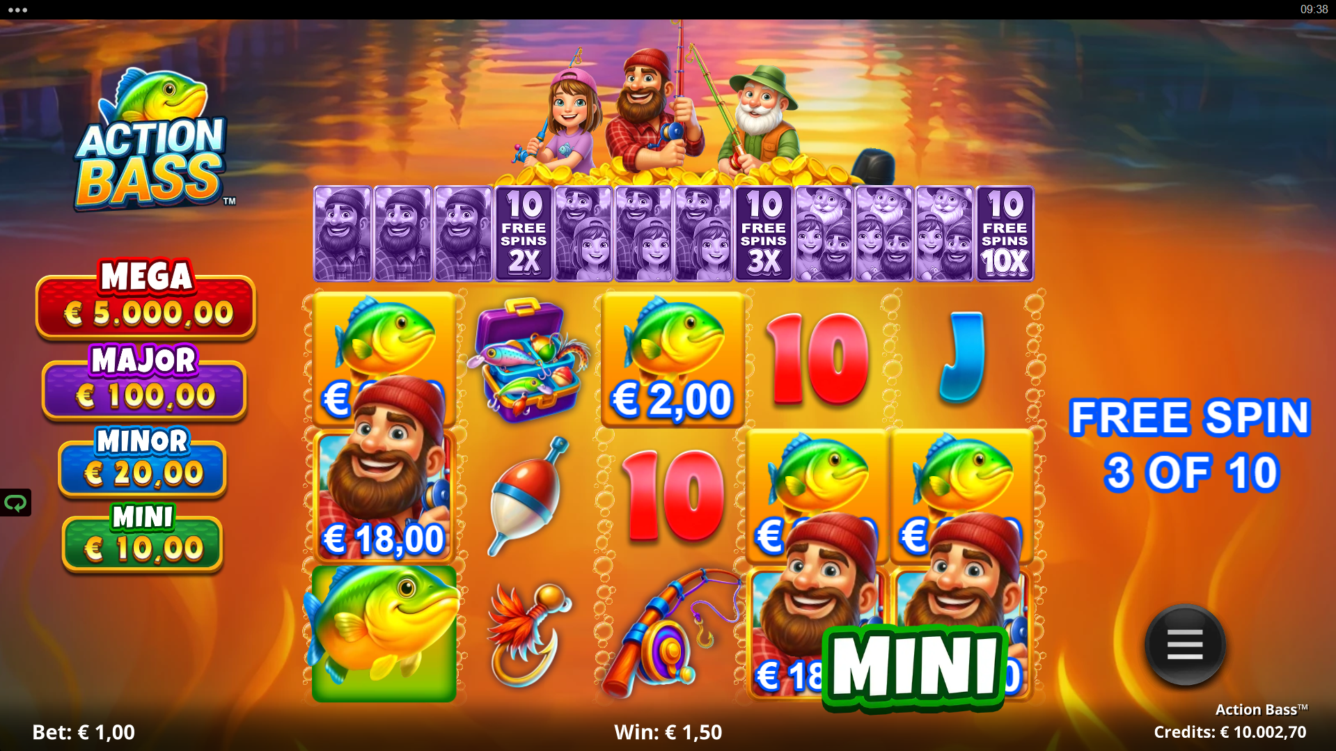 Action Bass Free Spins in progress with Wild Fish Prize collection