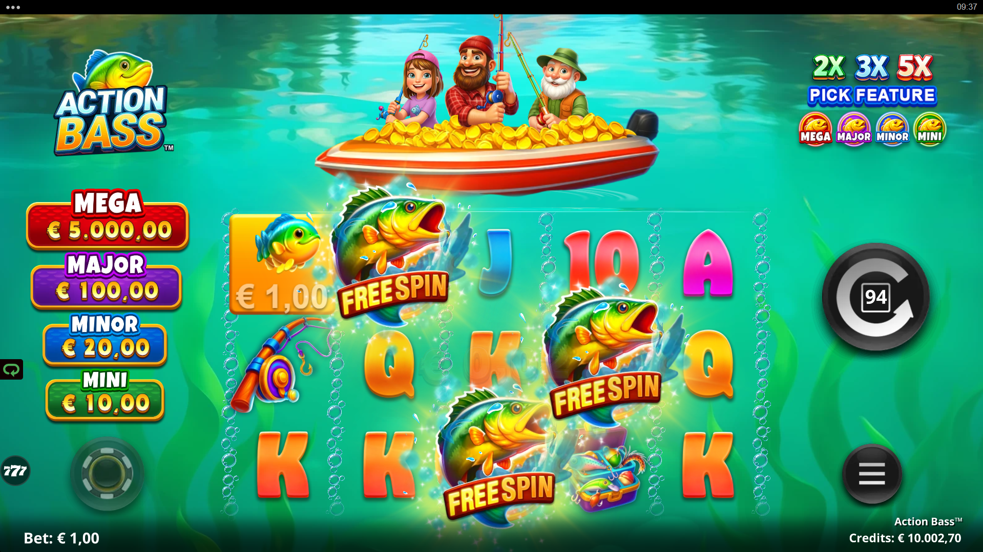 Action Bass Free Spins trigger with Bonus symbols on reels