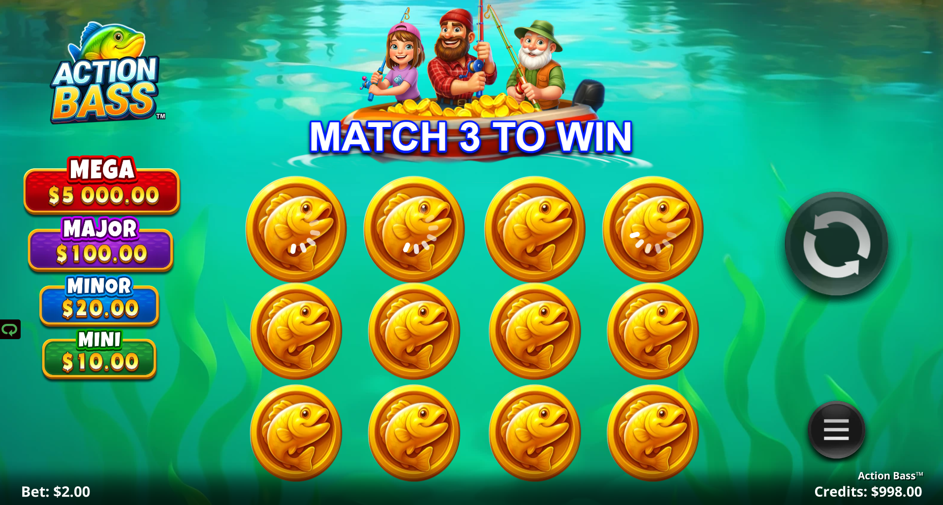 Action Bass Pick Feature jackpot selection screen