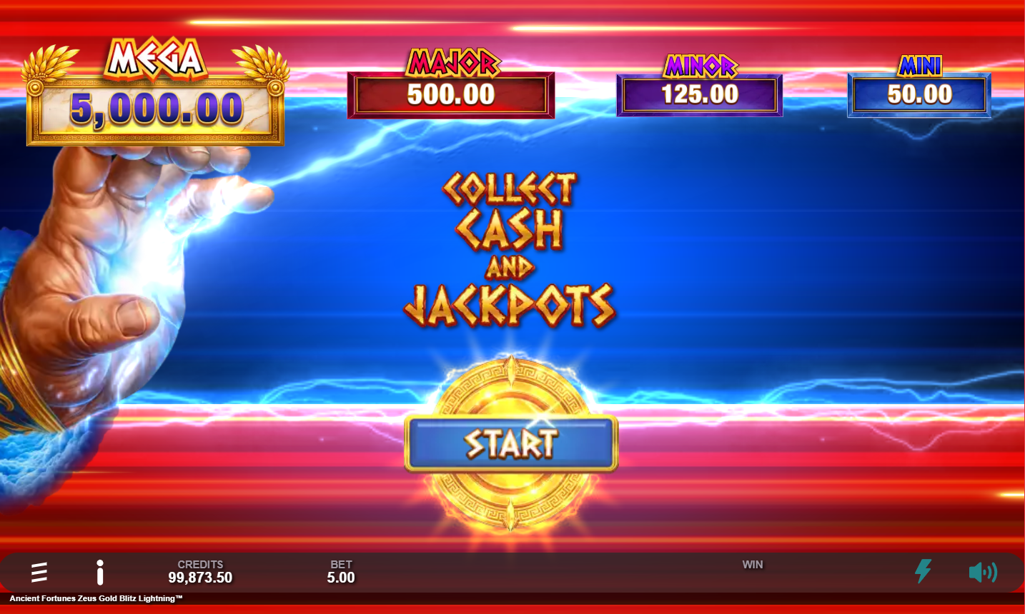 Ancient Fortunes Zeus Gold Blitz Lightning Zeus Lightning feature revealing cash prizes and jackpots