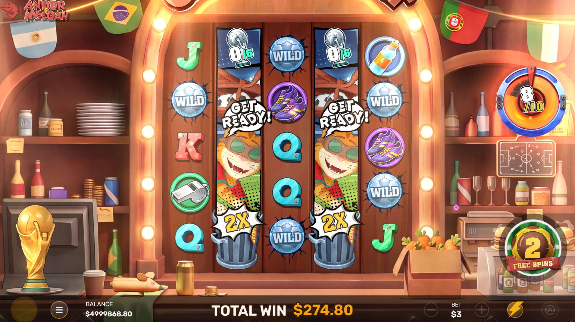 Ander & Meegan Rivalry Score Bonus free spins feature