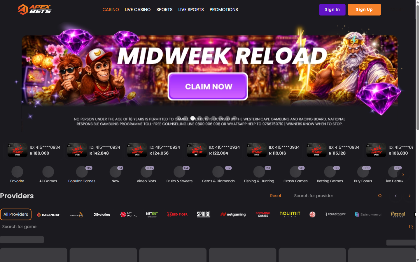 Apex Bets Casino Lobby
