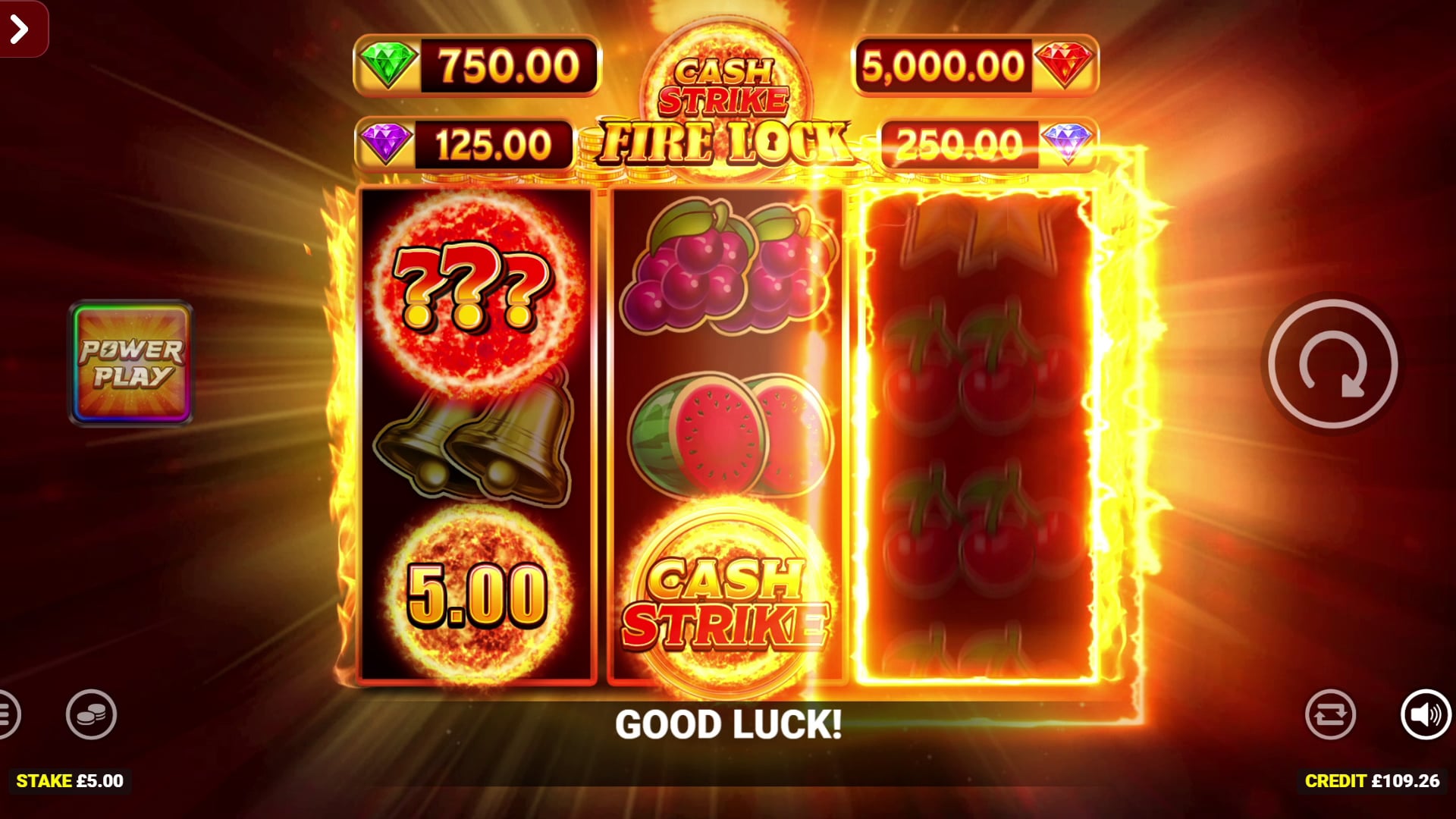 Cash Strike Fire Lock base reels with fireball anticipation charging up