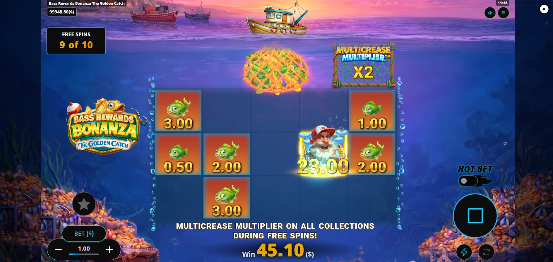 Bass Rewards Bonanza The Golden Catch Free Spins gameplay