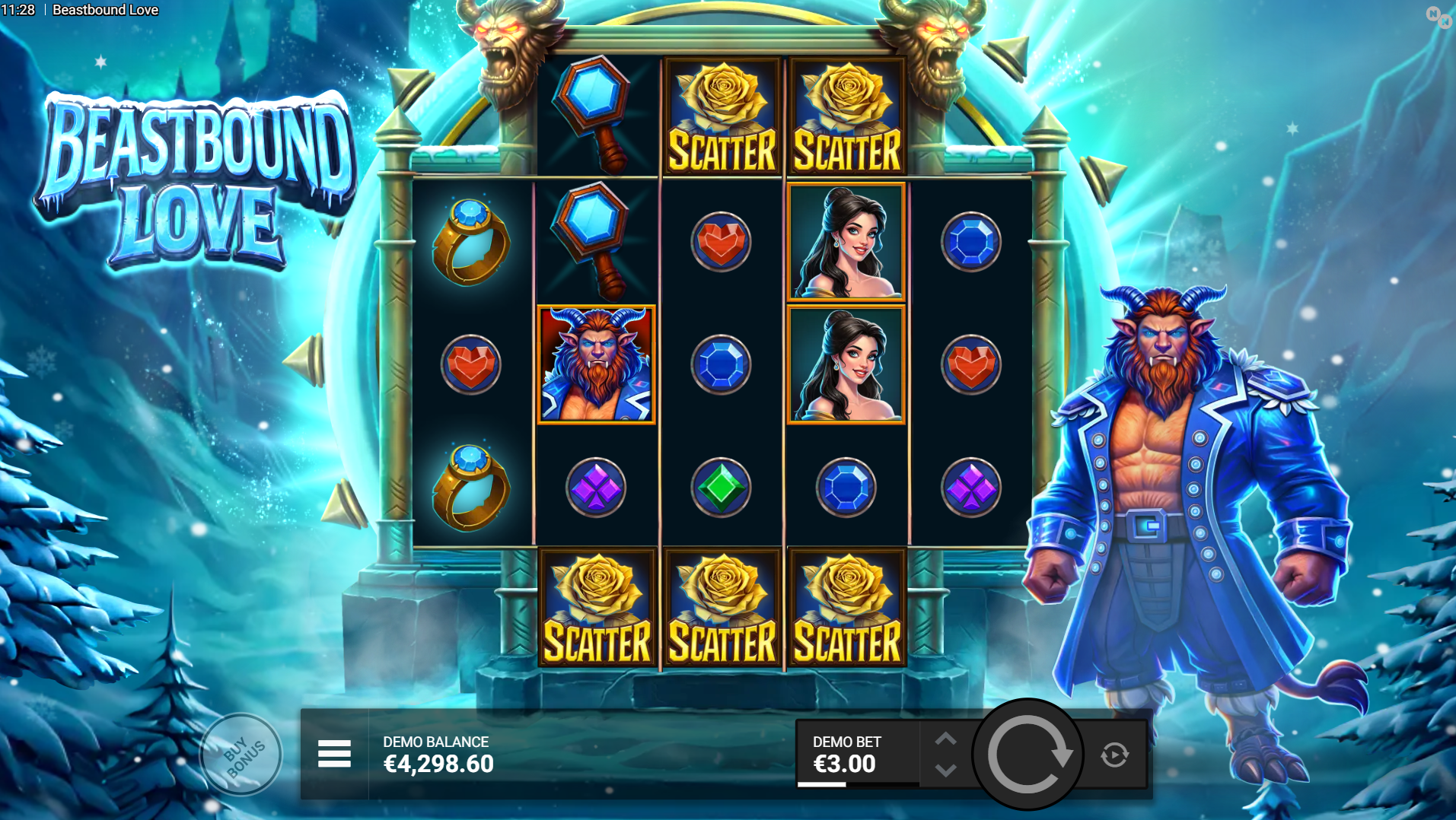 Beastbound Love scatter symbols that trigger the Feature Spins bonus round