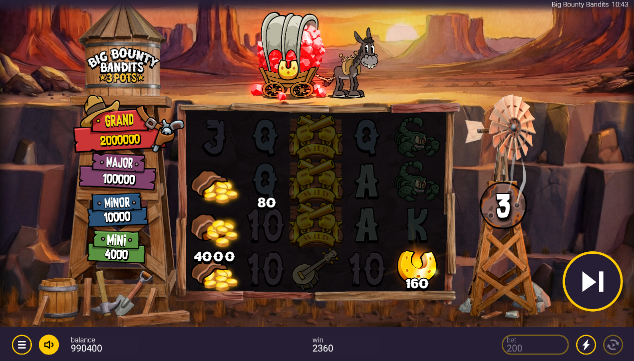 Big Bounty Bandits 3 Pots Free Spins feature in play