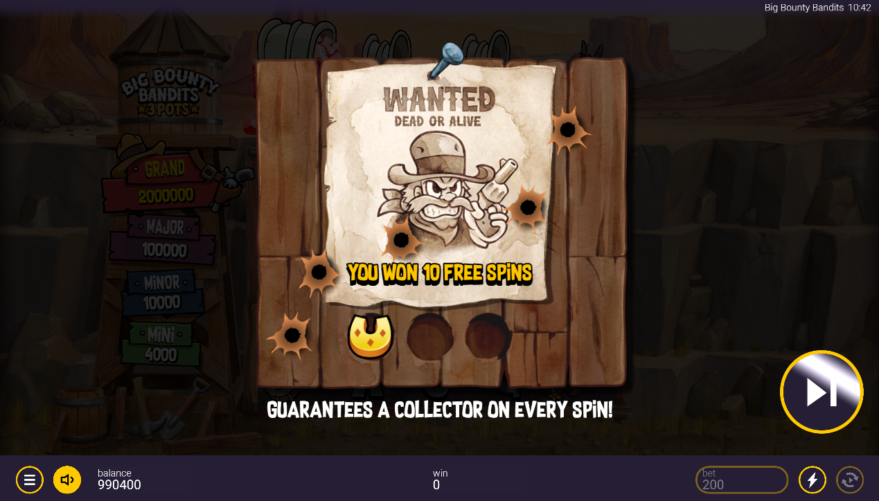 Big Bounty Bandits 3 Pots Free Spins trigger with Diamond scatter symbols
