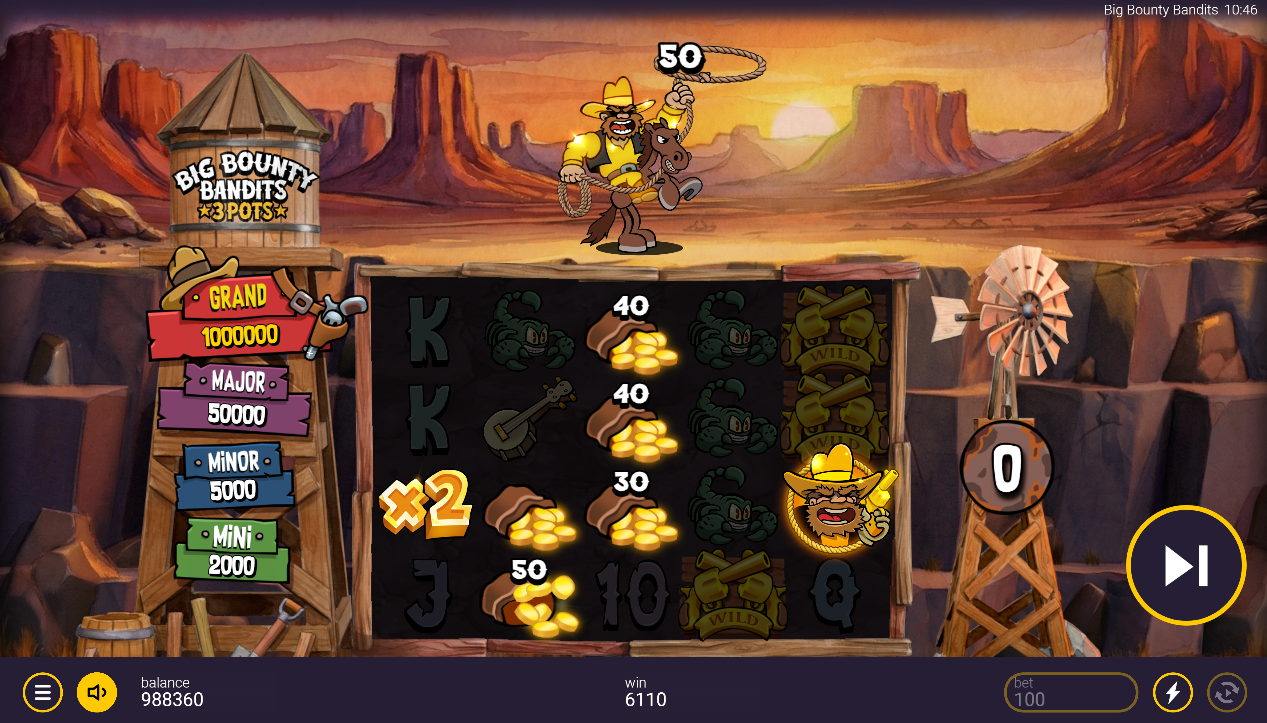 Big Bounty Bandits 3 Pots Super Free Spins with all three features active