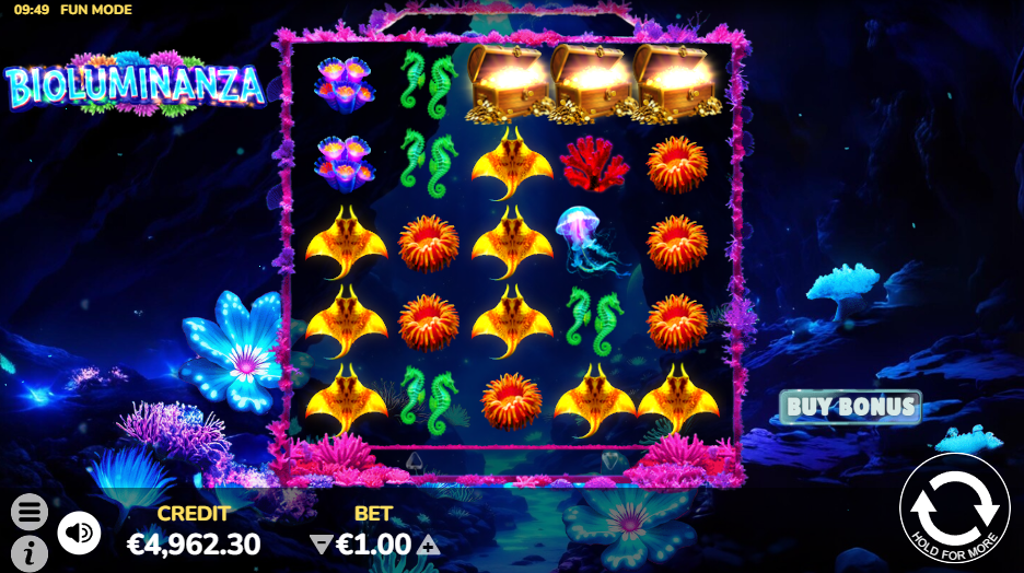 Bioluminanza Free Spins triggered by 3 treasure chest symbols