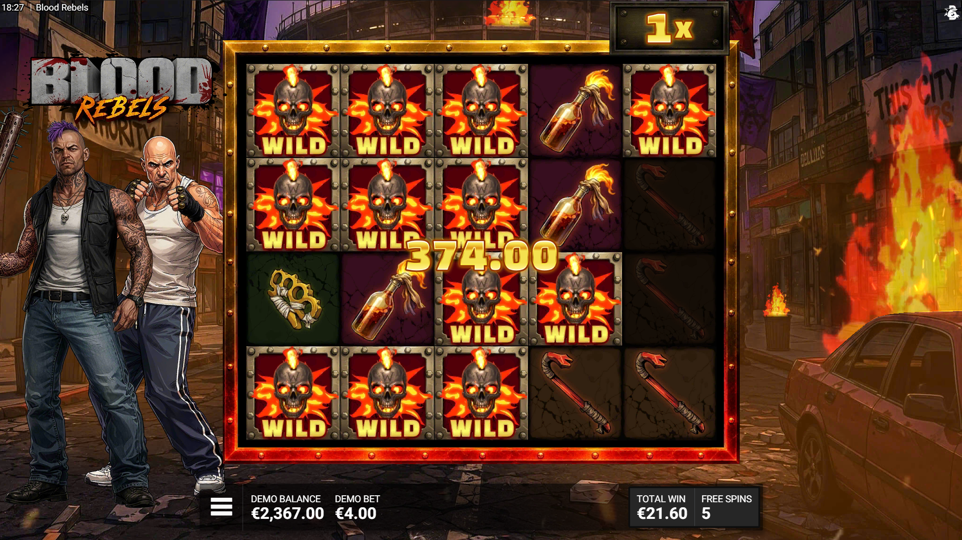 Blood Rebels Total Anarchy bonus round with sticky wilds and progressive multiplier