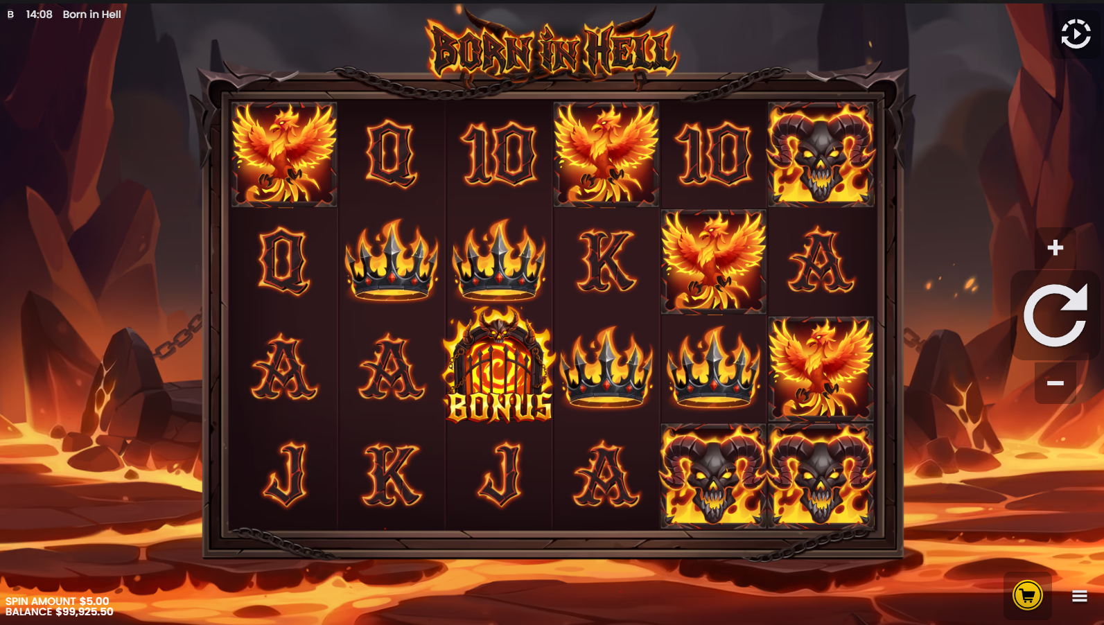 Born In Hell slot base game showing the 6x4 reel grid