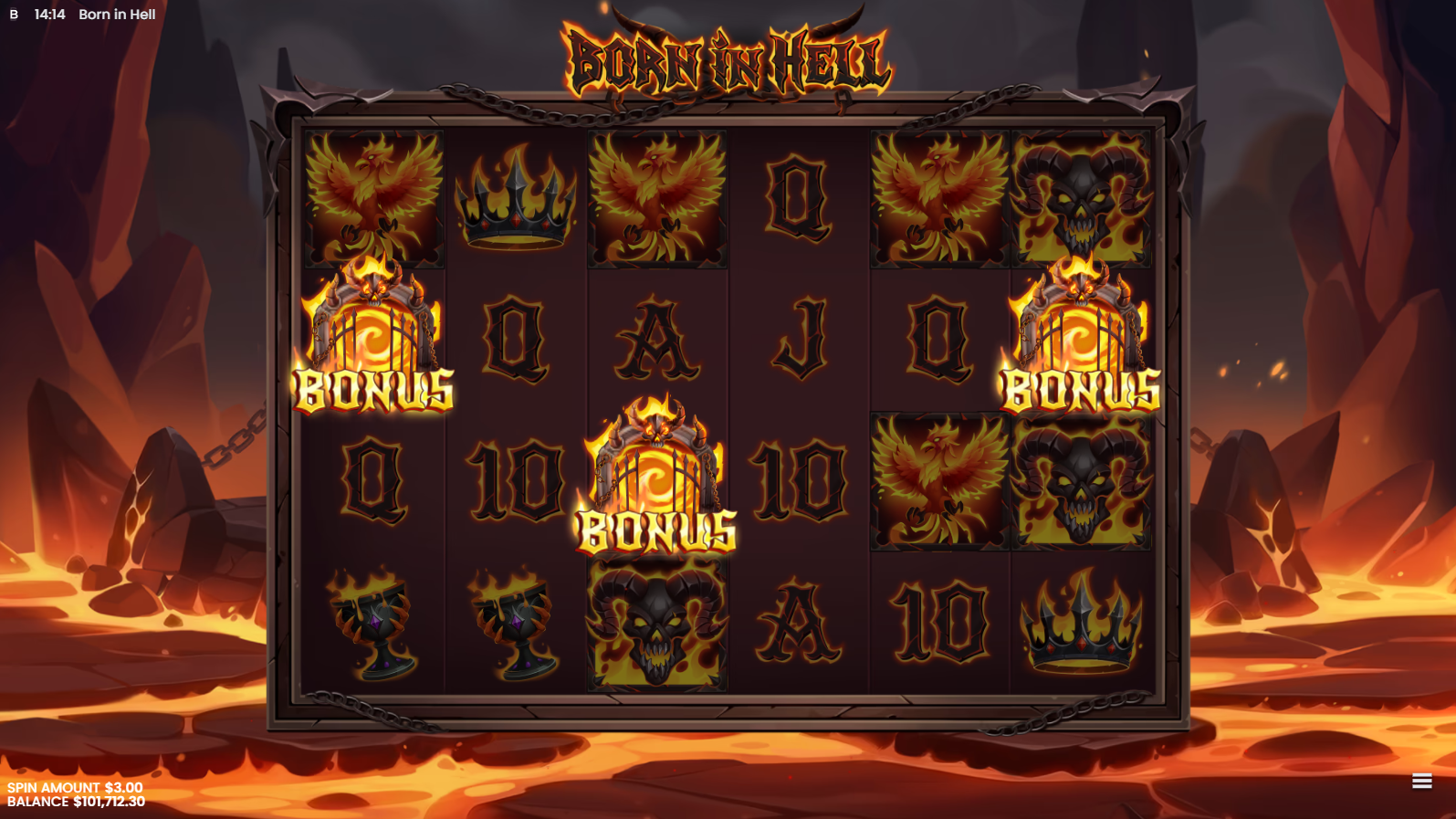 Born In Hell bonus symbols including the Wild Reel and Bonus symbols