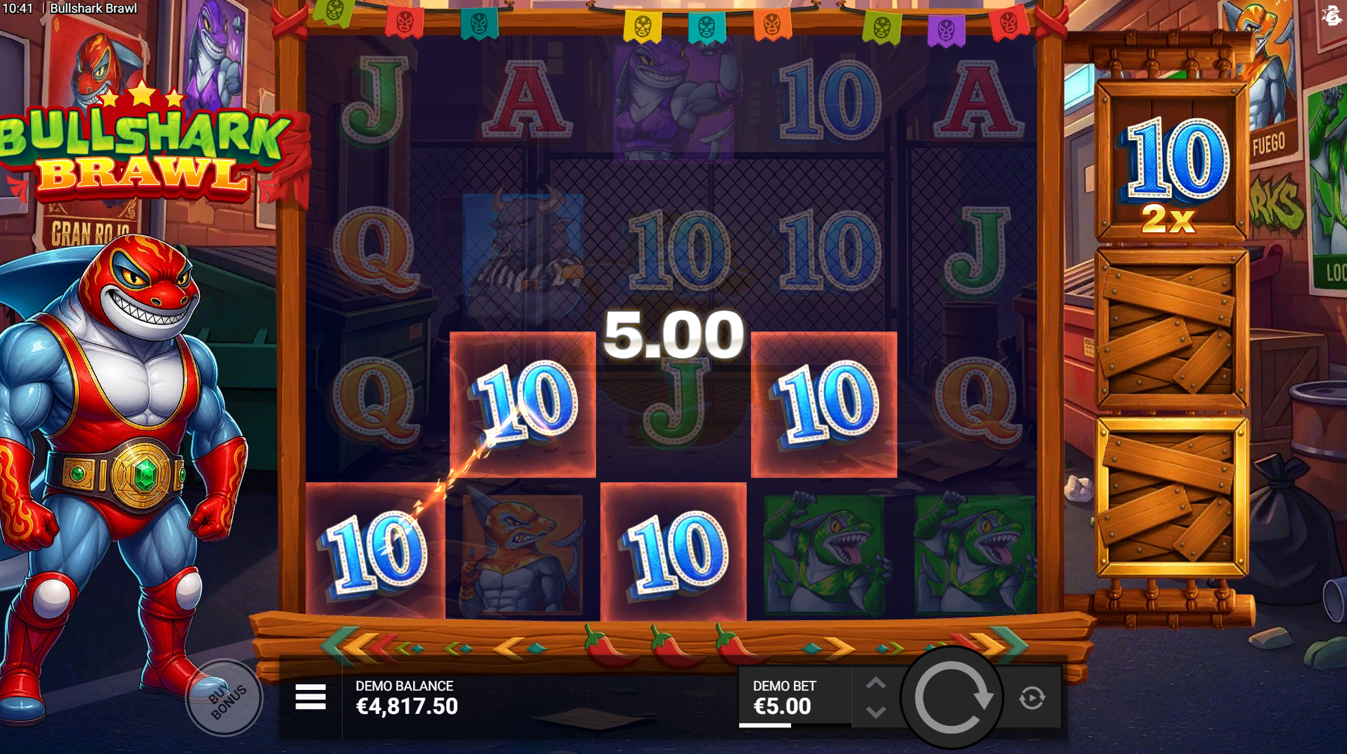 Bullshark Brawl base game with Multiplier symbols unlocked on the reels