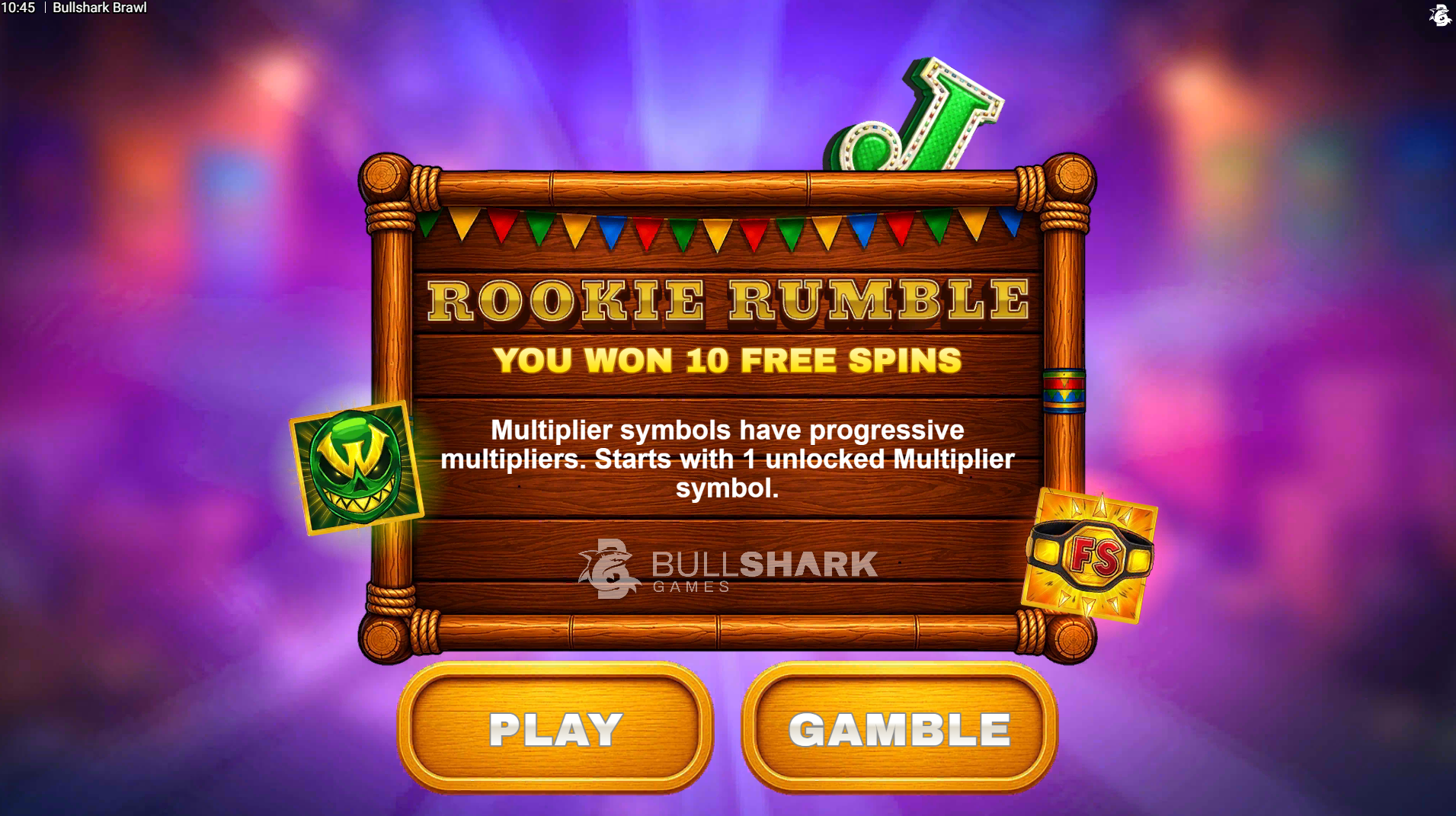 Bullshark Brawl Bonus Gamble wheel with blue, green and red segments