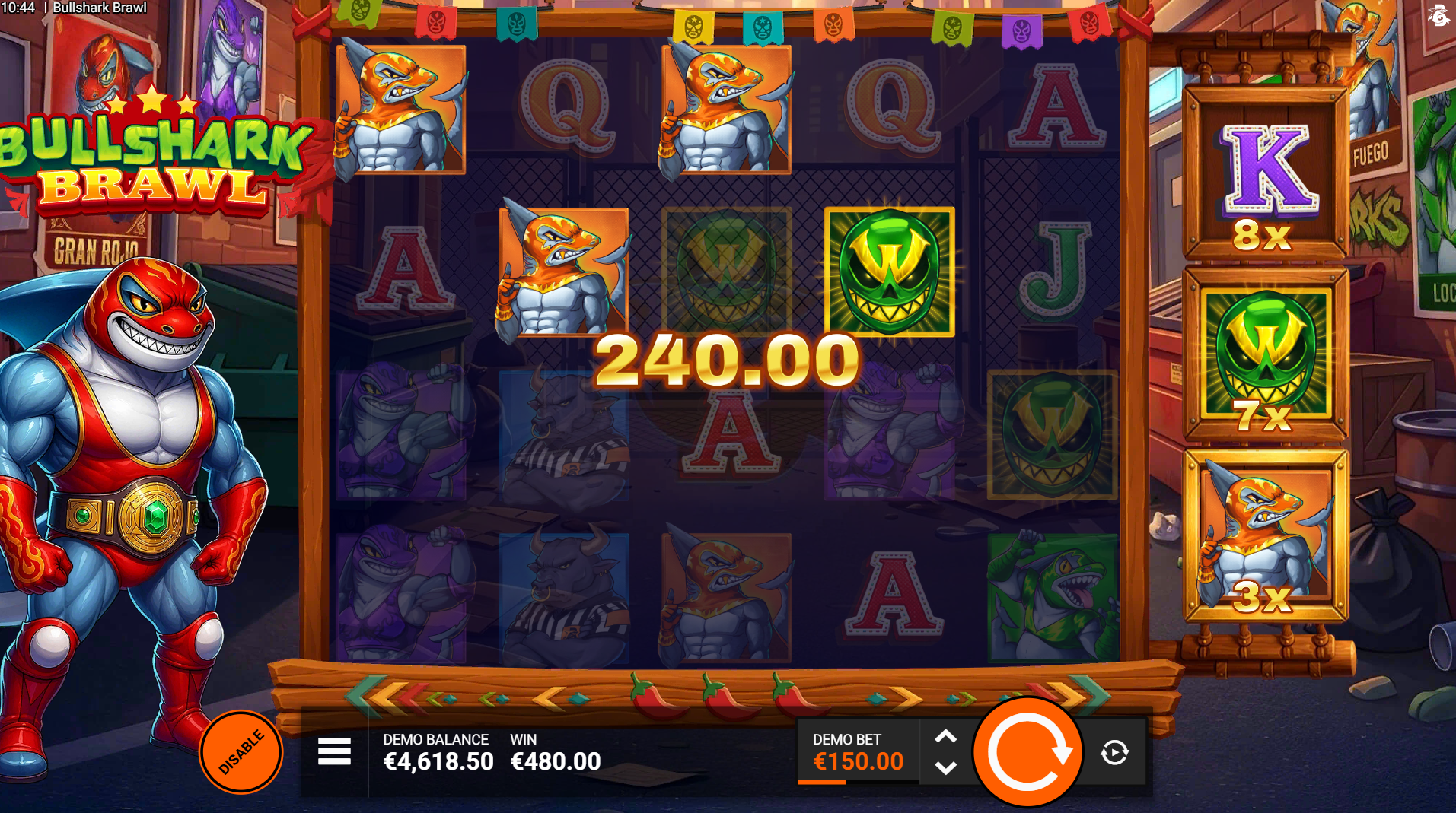 Bullshark Brawl Shark Slam FeatureSpins bonus with all three Multiplier symbols unlocked