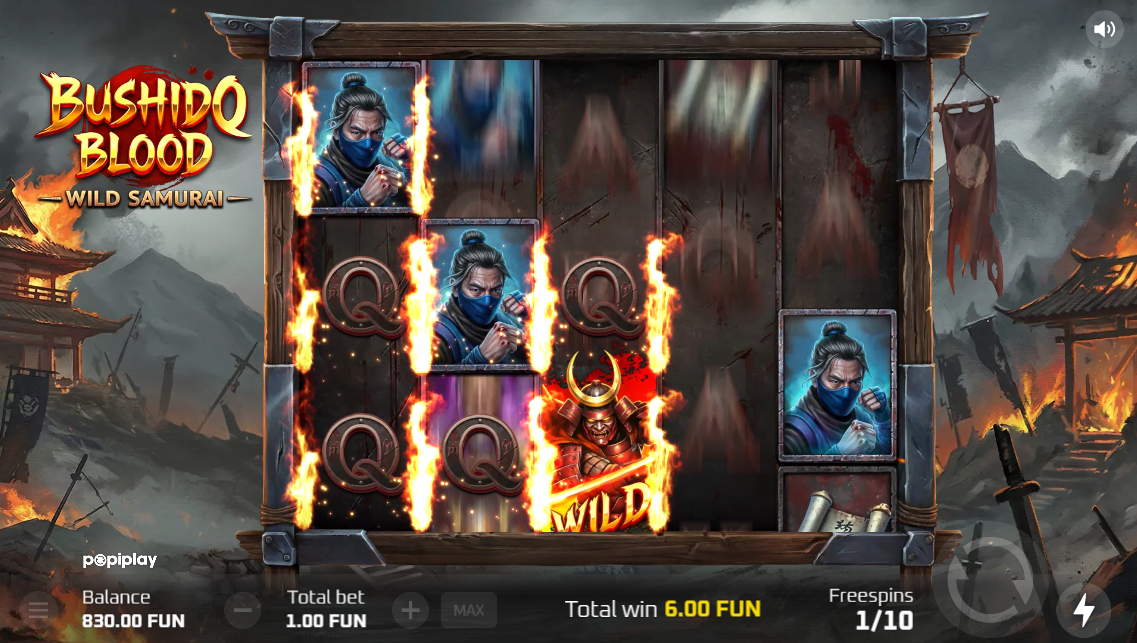 Bushido Blood Respin feature with winning symbols locked in place