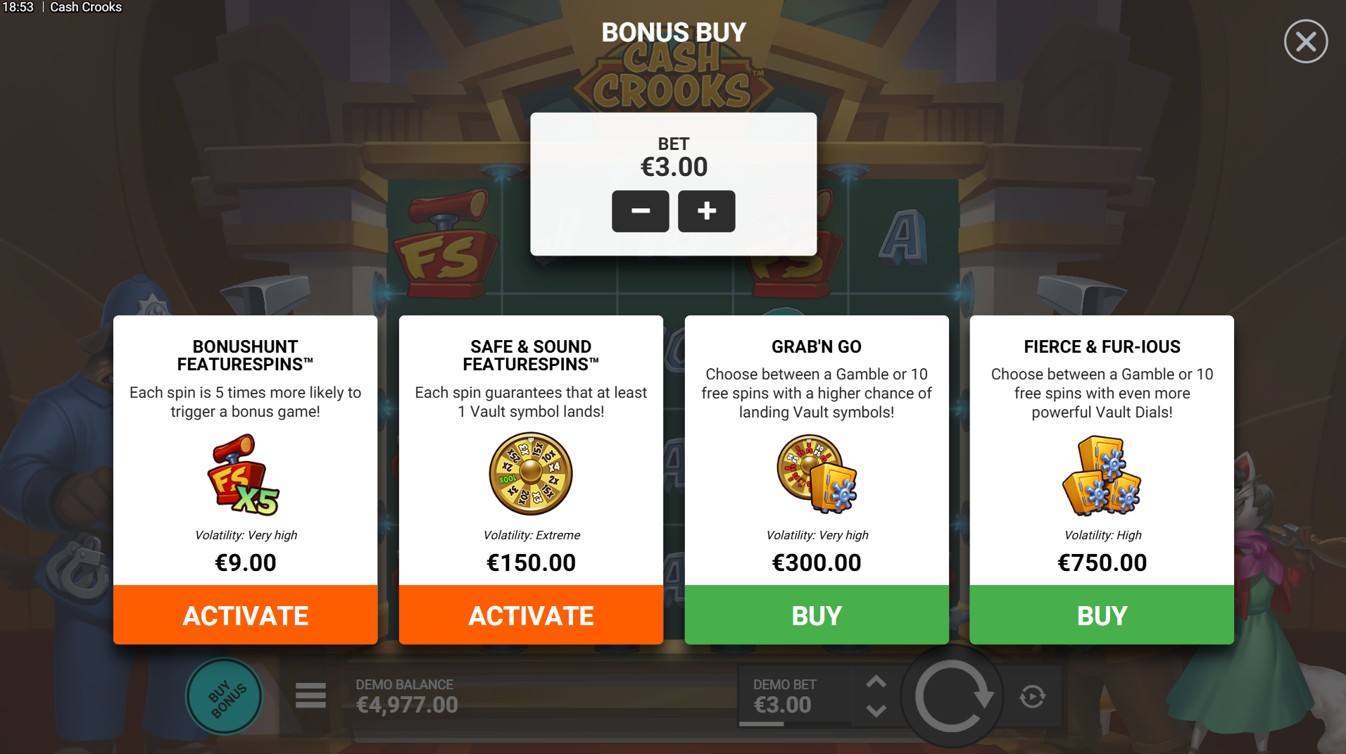 Cash Crooks slot bonus buy options screenshot