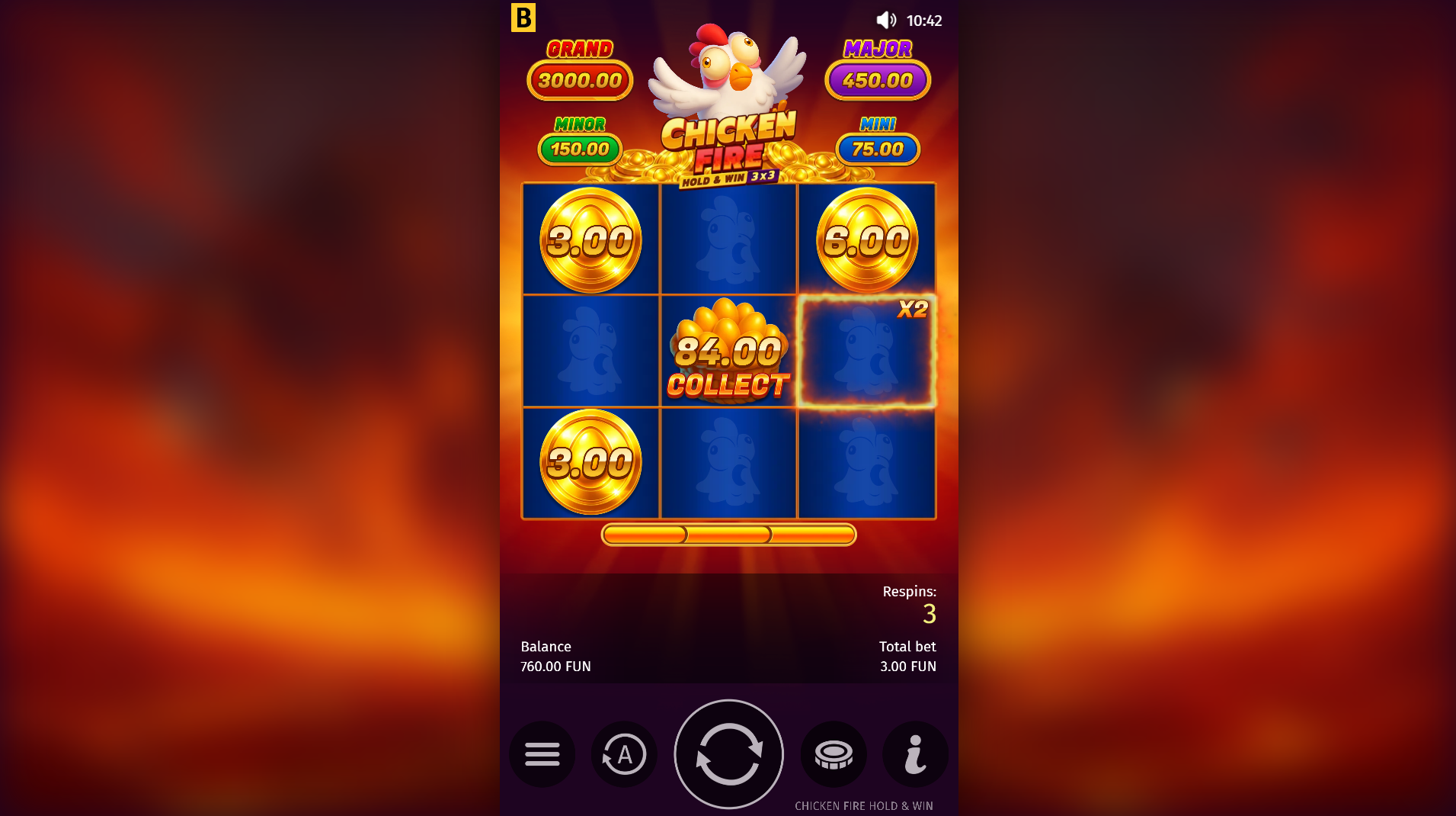 Chicken Fire bonus game screen