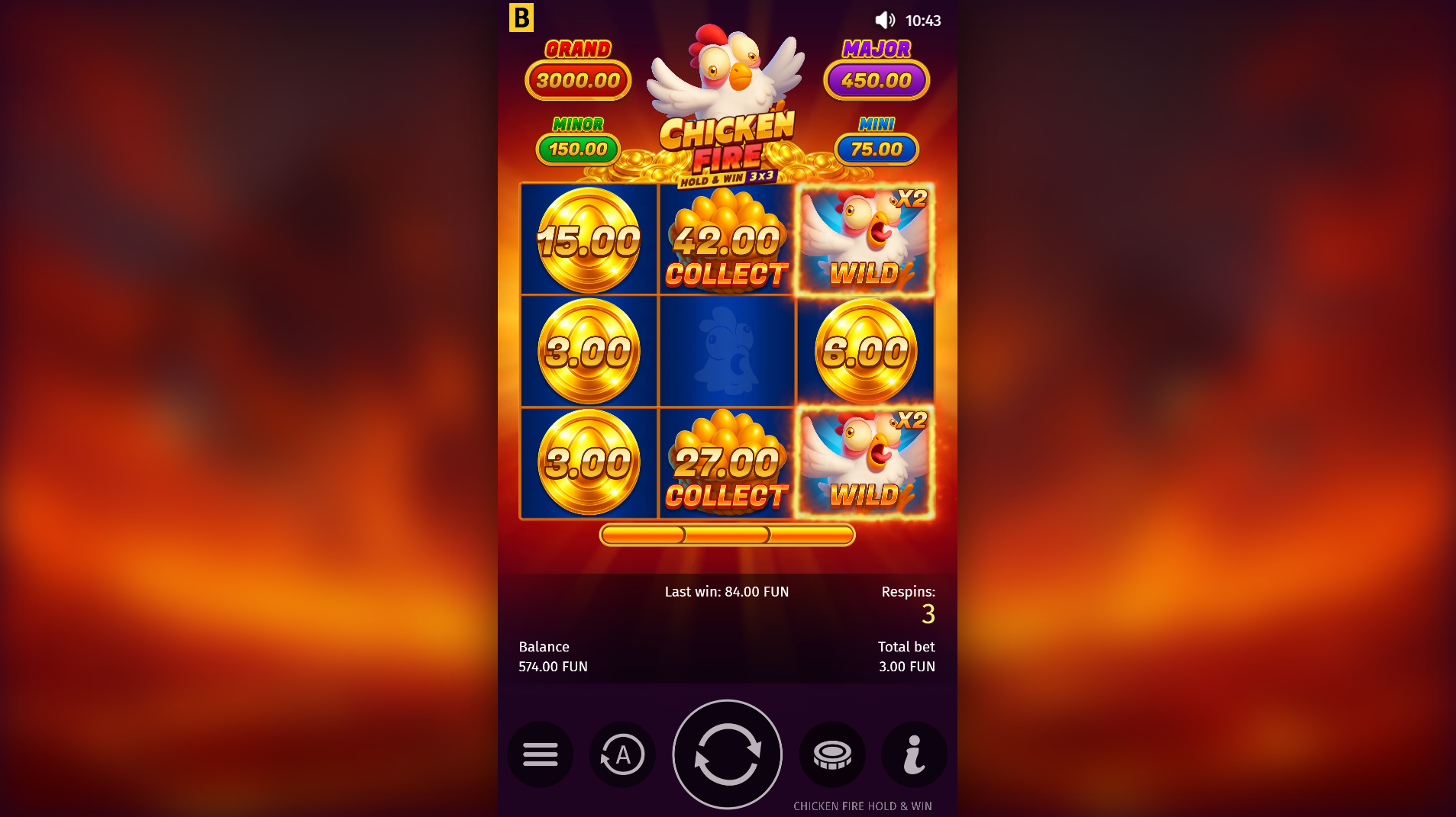 Chicken Fire high volatility Super Bonus game