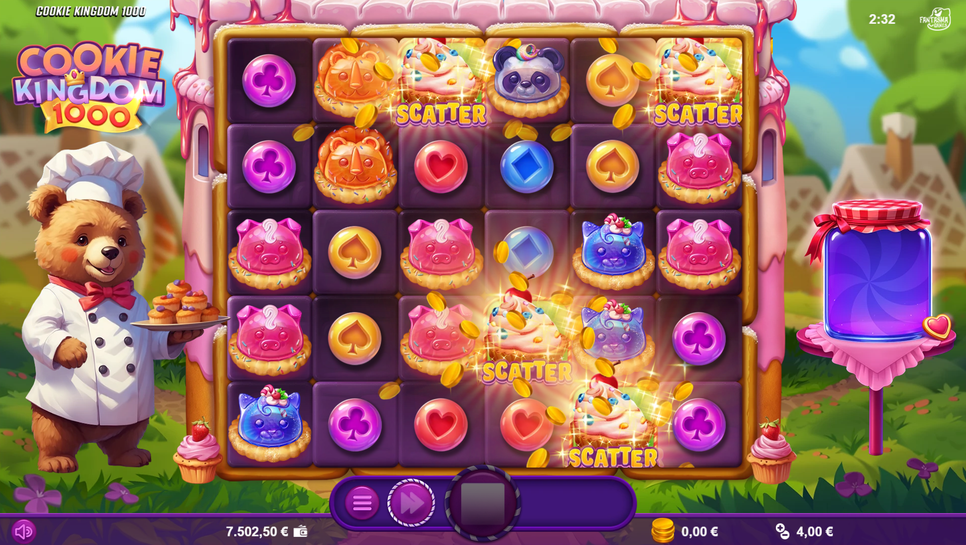 Cookie Kingdom 1000 scatter symbols triggering the free spins bonus