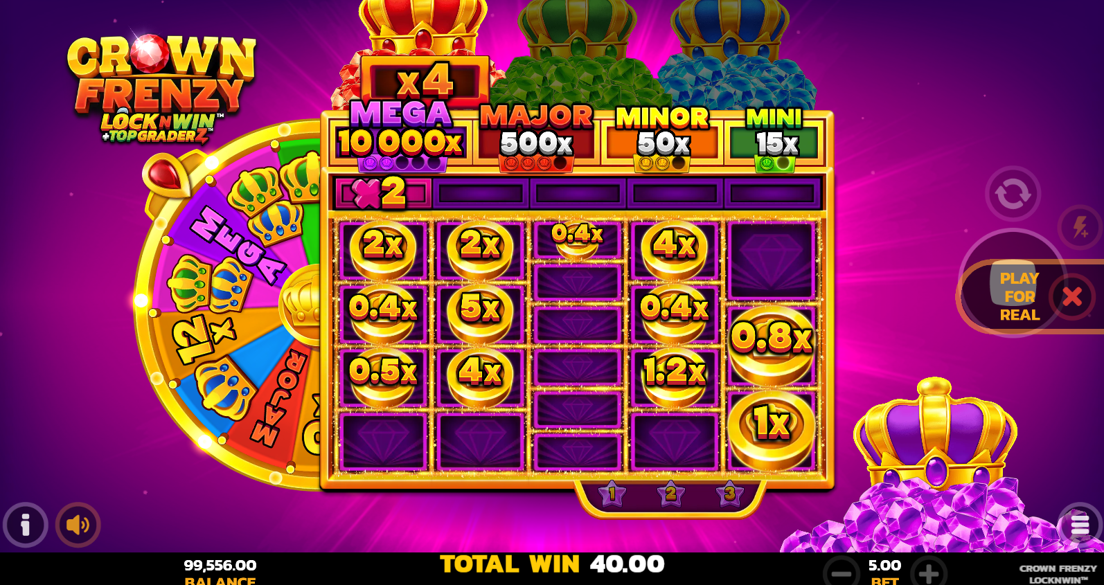 Crown Frenzy LockNWin - LockNWin Multiply Feature Bonus showing enhanced multipliers