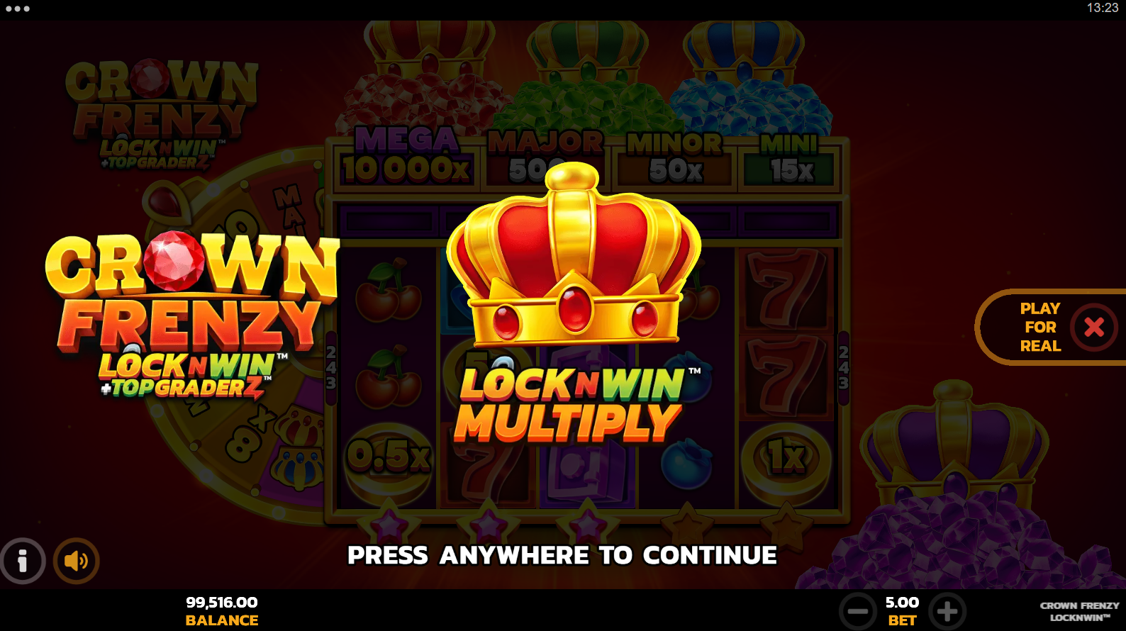 Crown Frenzy LockNWin - LockNWin Multiply Feature with multiplier symbols active