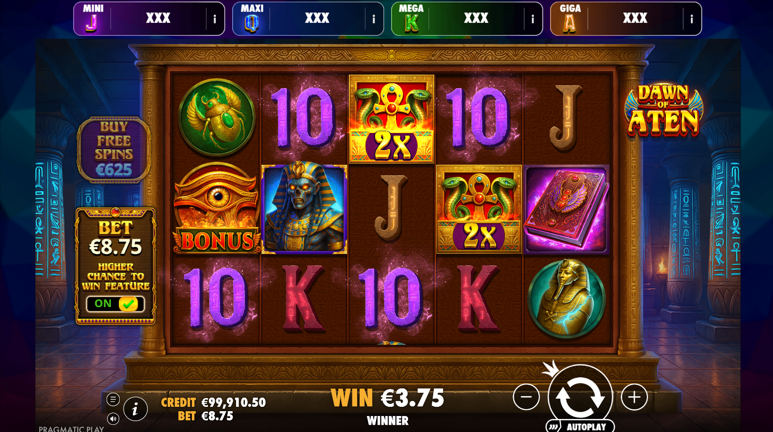 Dawn of Aten ante bet feature enabled