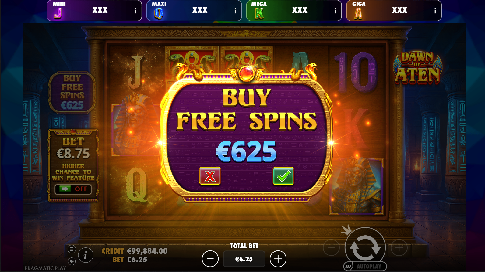 Dawn of Aten bonus buy option interface