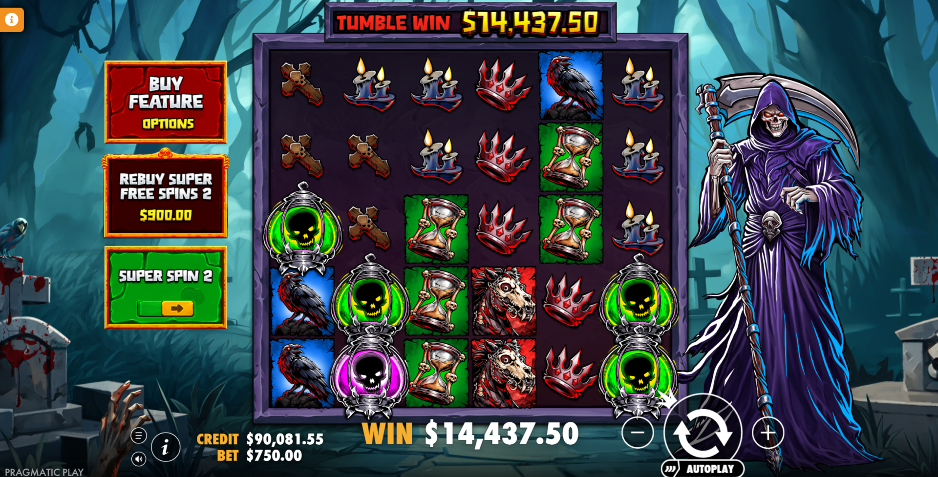 Death Dominion big win screenshot during the free spins bonus