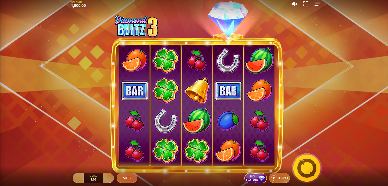 Diamond Blitz 3 base game play showing the 5x4 reel grid