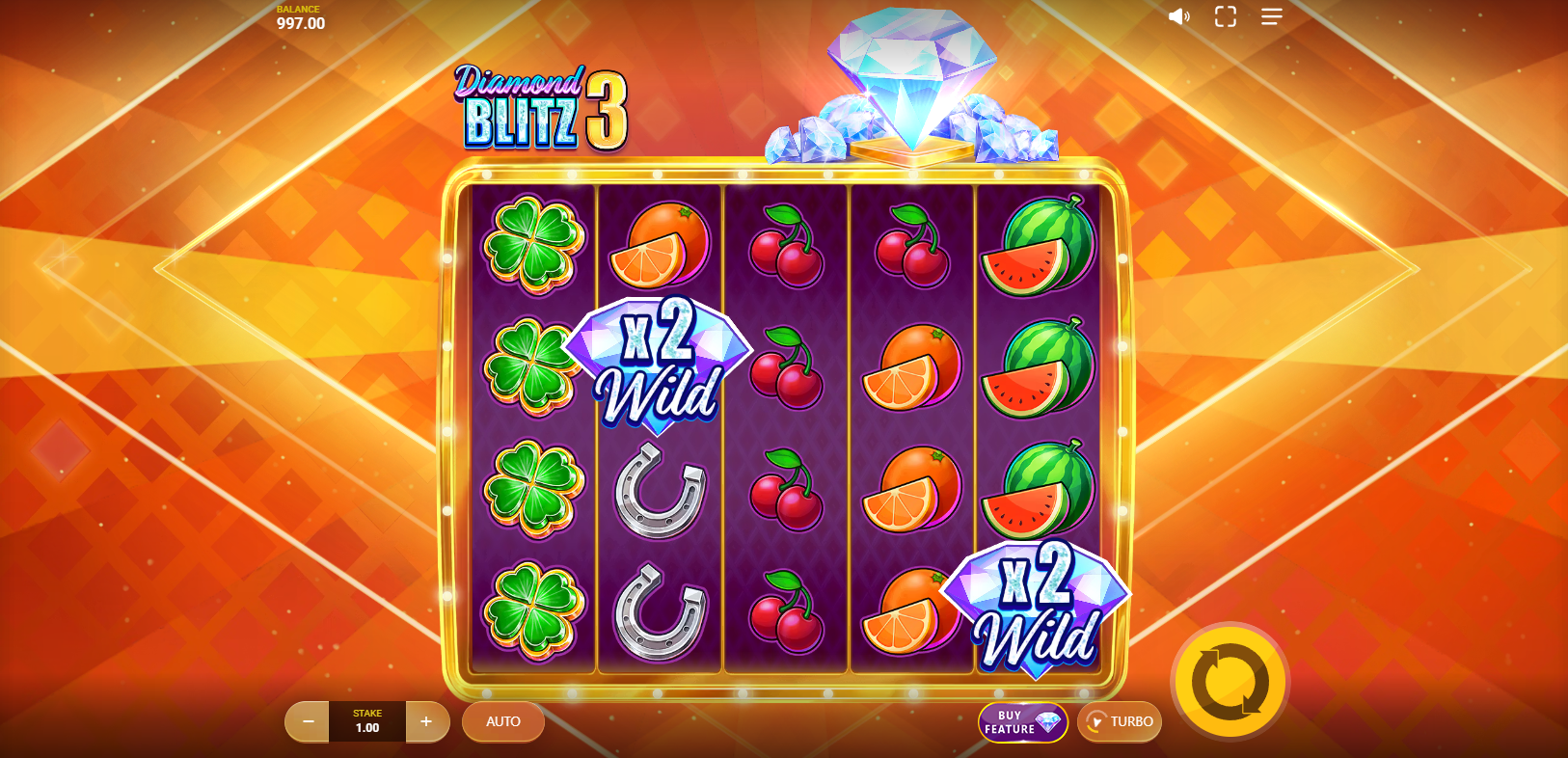 Diamond Blitz 3 Moving Wild with multiplier active on the reels
