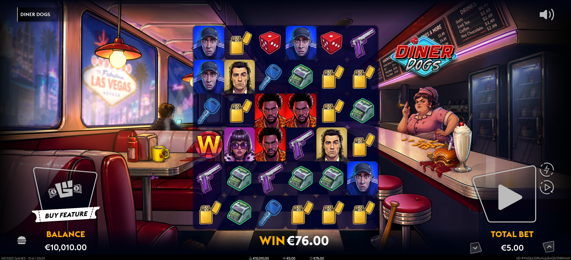 Diner Dogs slot base game grid showing 6x6 cluster pay layout