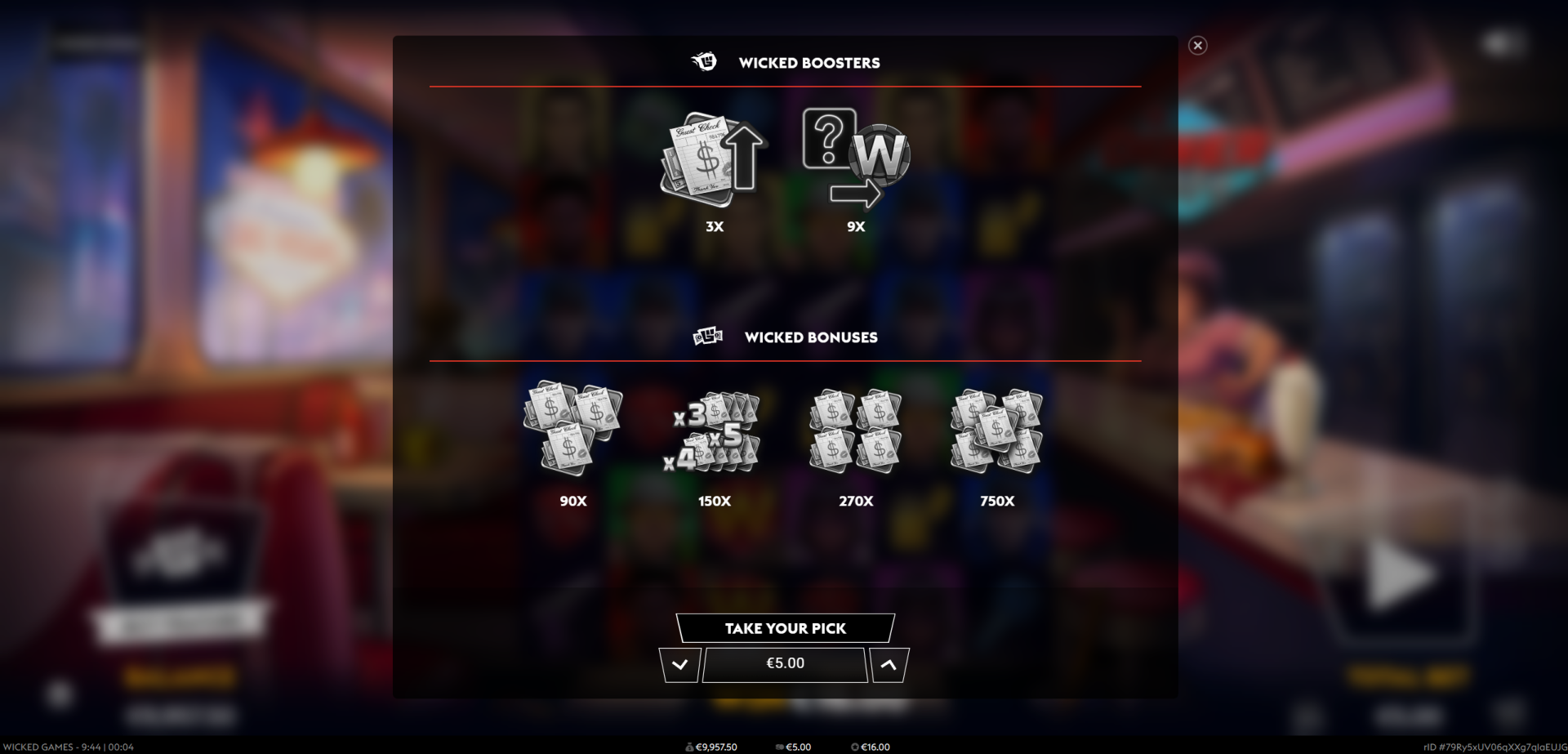 Diner Dogs Wicked Boosters and Bonus Buys screen showing Tip Off and Inside Job options