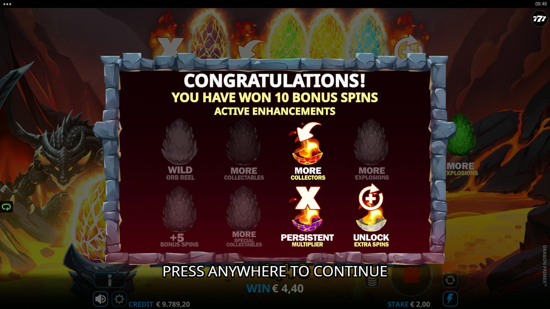 Dragon PrimeX Free Spins trigger moment with Dragon Scatter Symbols