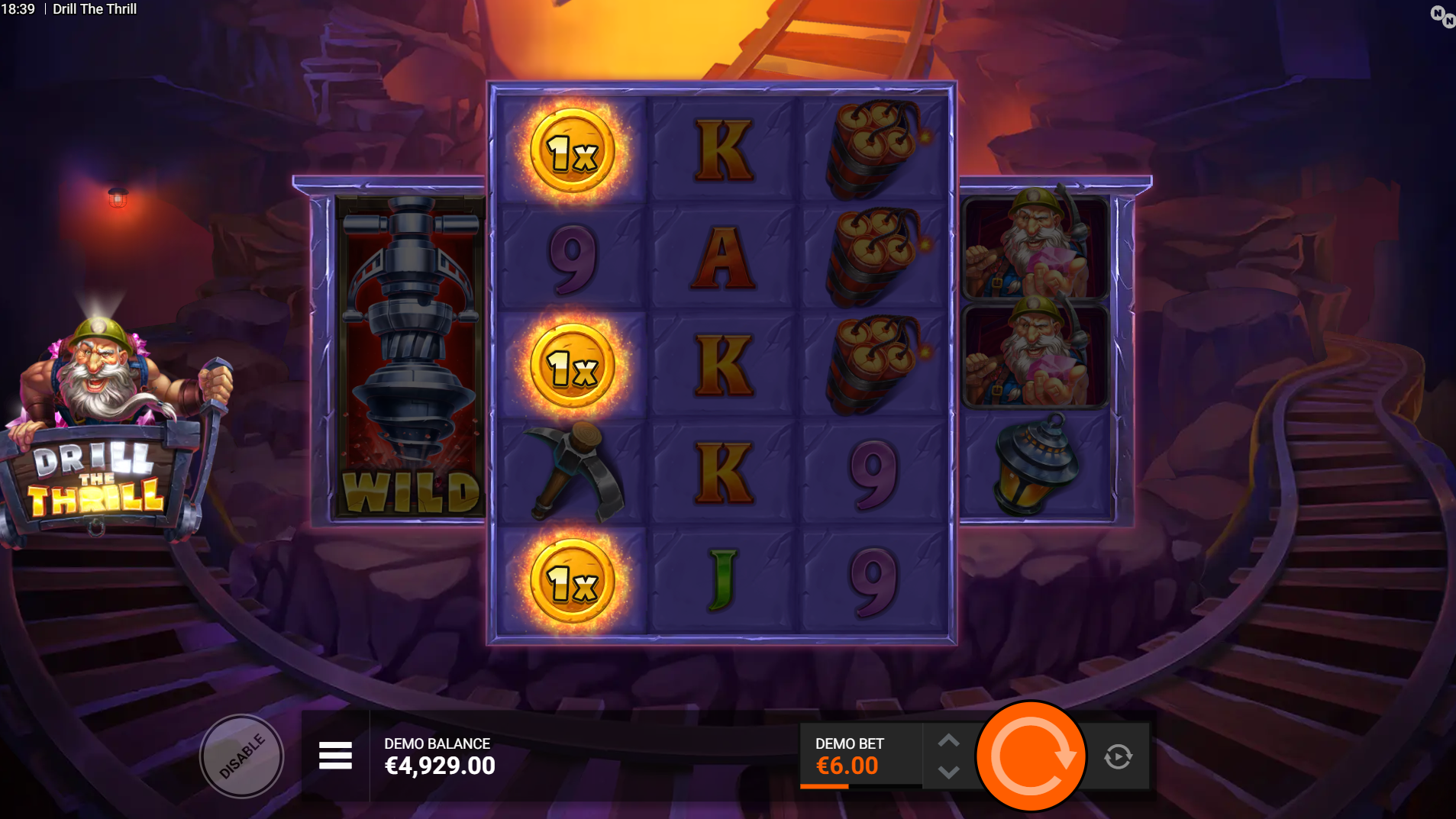 Drill the Thrill coin symbols showing cash value icons