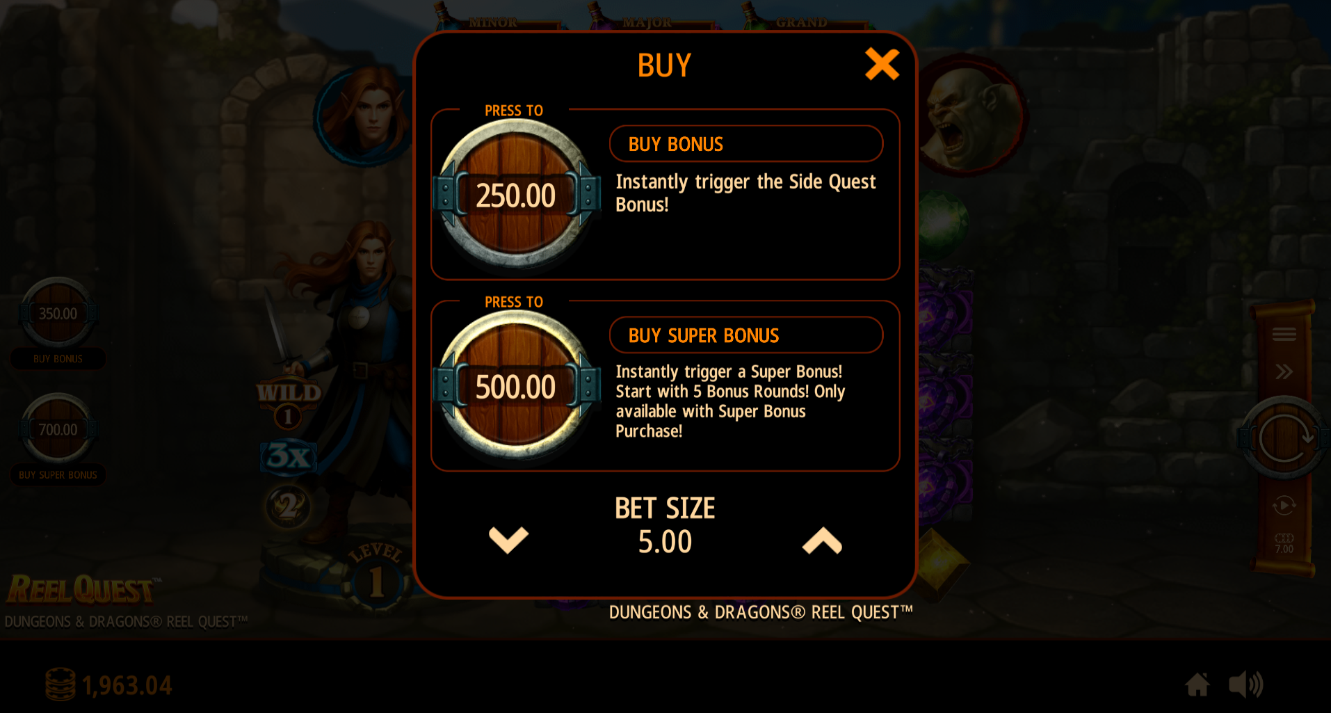 Dungeons & Dragon Reel Quest bonus buy options screenshot