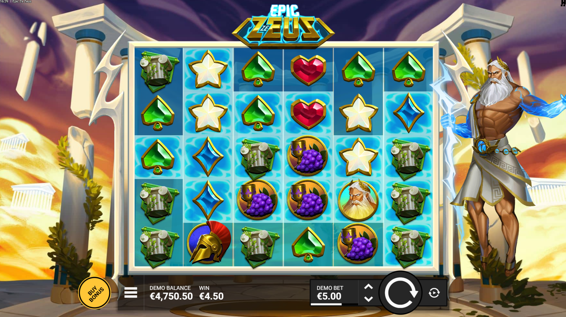 Epic Ze Zeus base game - 6x5 cluster pays grid