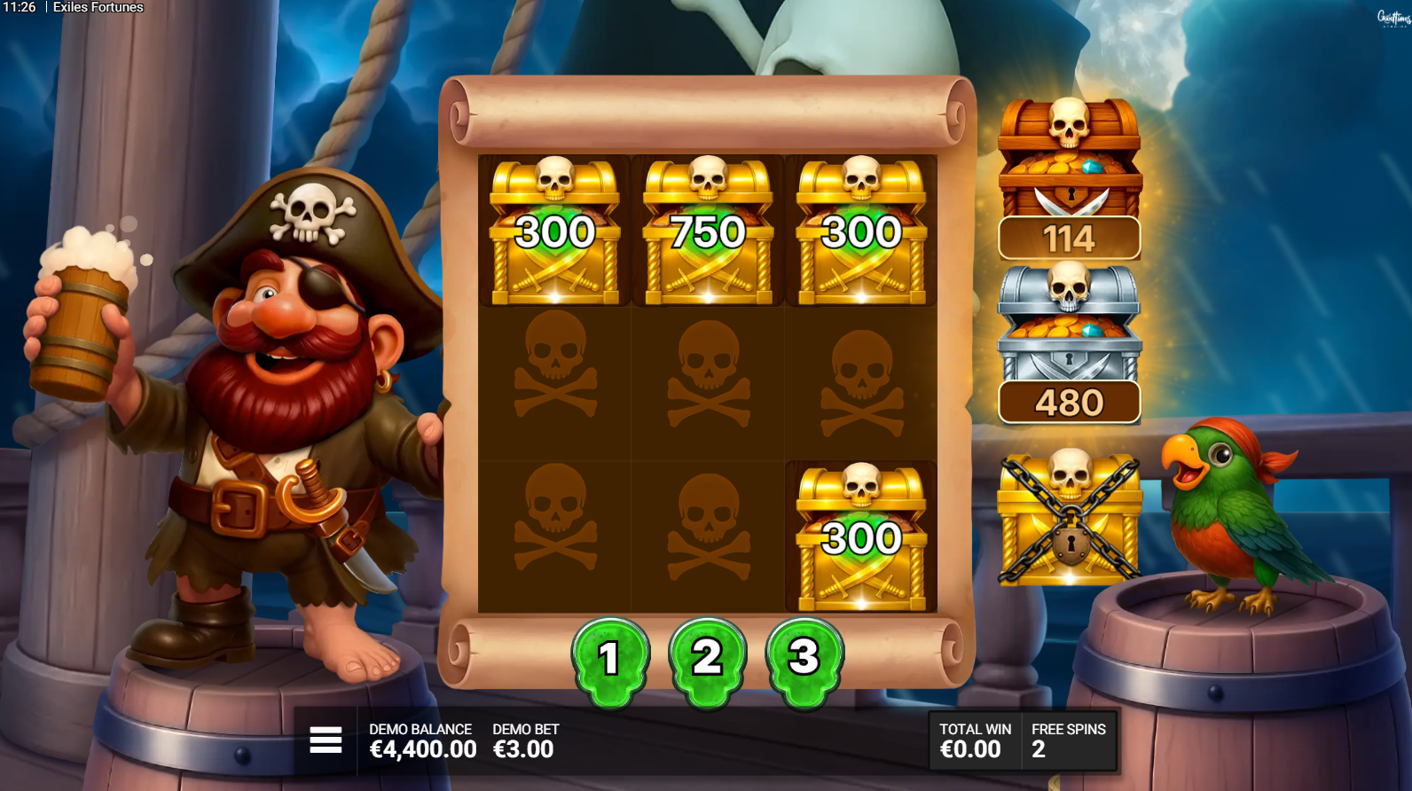 Exiles Fortunes Treasure Chase Hold & Win 3-stage bonus game
