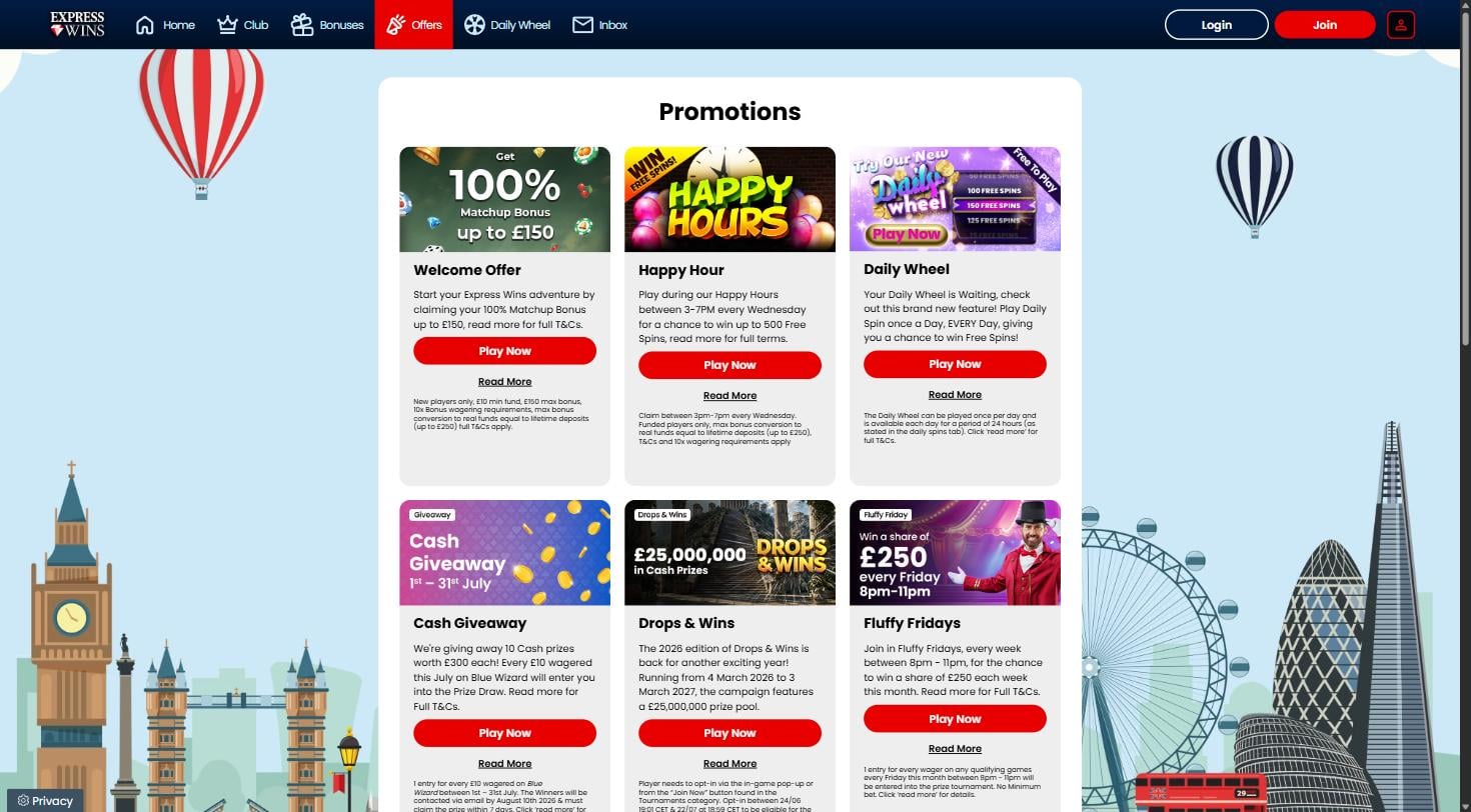 Express Wins promotions page