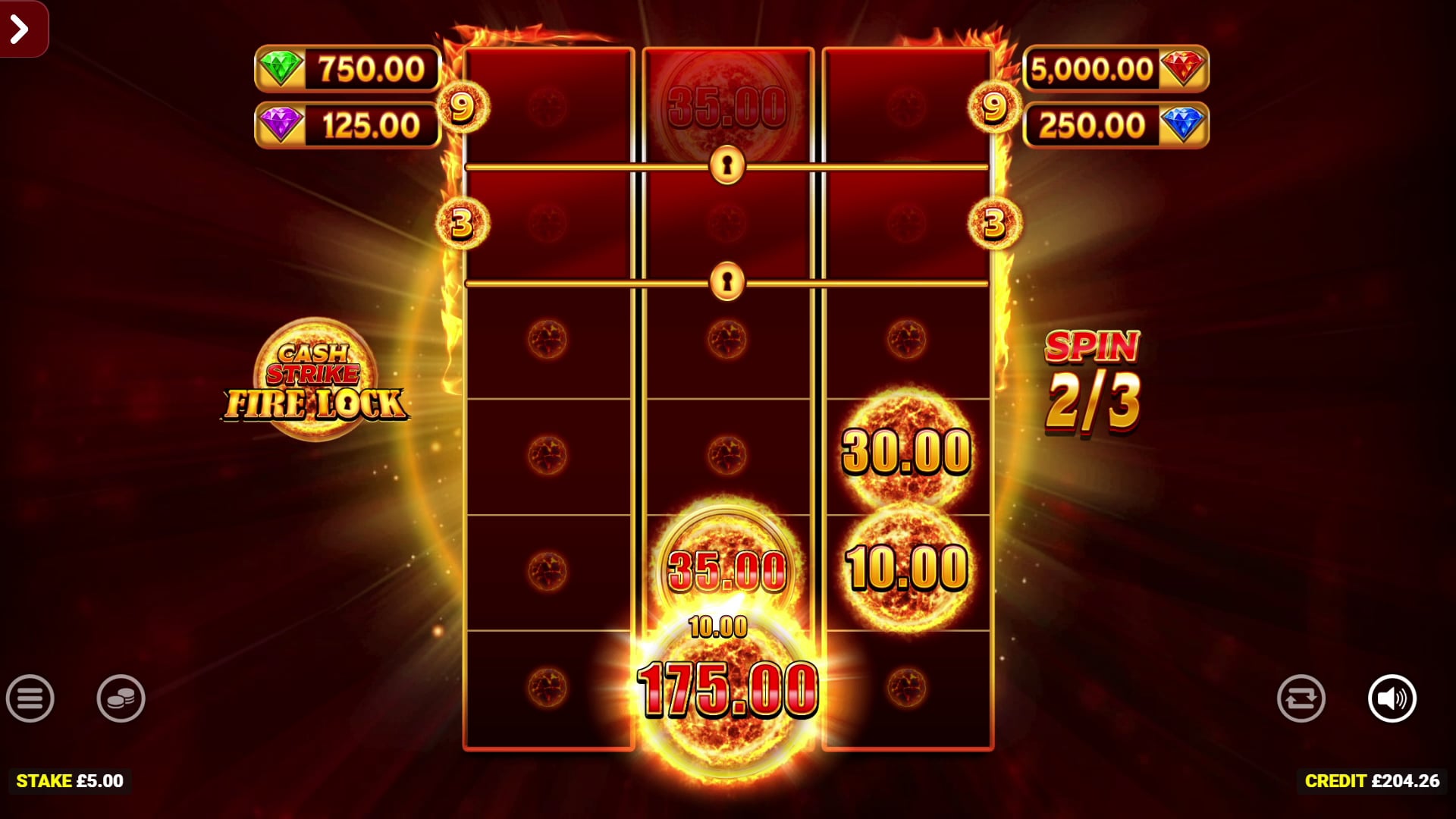 Cash Strike Fire Lock bonus collect screen showing prizes accumulated
