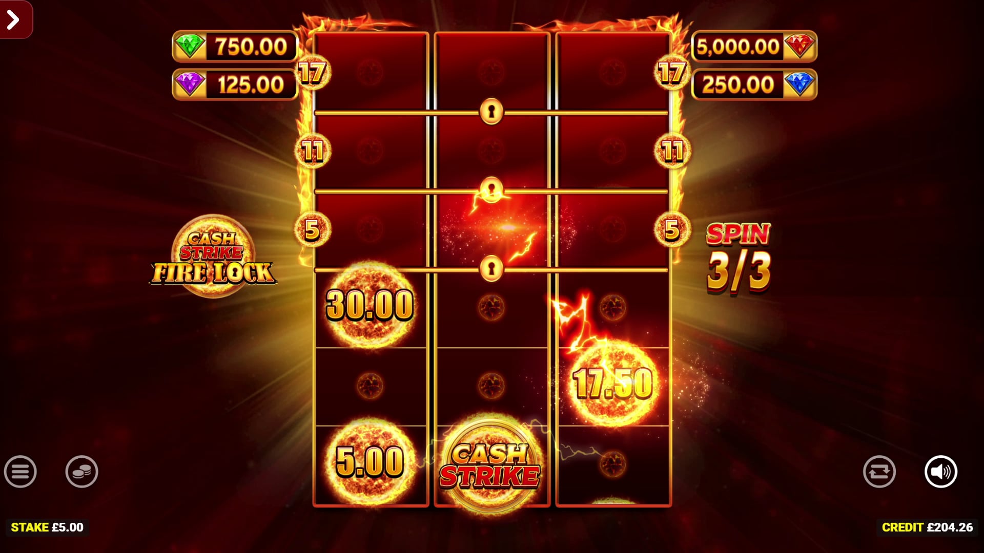 Cash Strike Fire Lock Cash Strike Bonus with expanded rows and locked reels