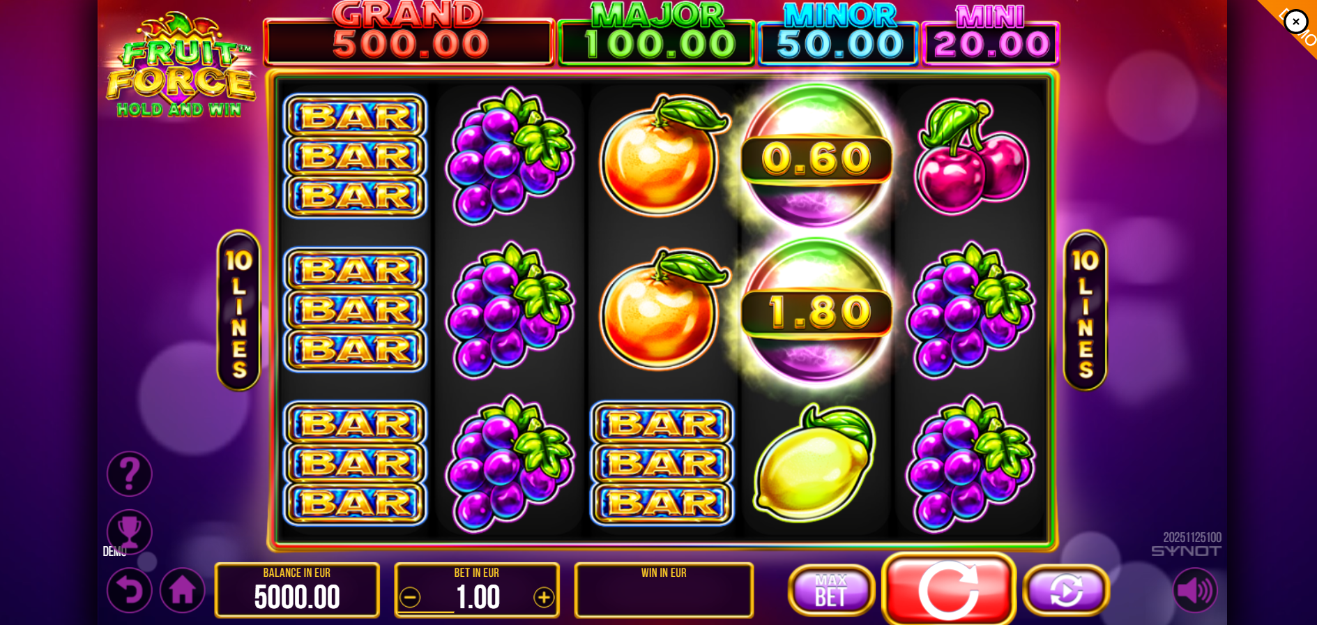Fruit Force base game reels in play